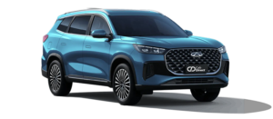 Blue Chery Tiggo 8 Pro taxi featuring a Cab Direct logo on the front grille.