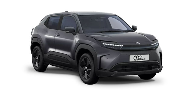 A sleek, dark grey compact SUV with a modern design, LED headlamps, black alloy wheels, and Cab Direct branding on the front number plate, ideal for taxi use, displayed on a white background.