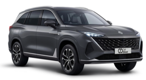 A sleek, dark grey SUV with a modern design, sharp LED headlamps, large grille, and silver trim is parked on a white background. The taxi features black wheels and Cab Direct branding on the front number plate.