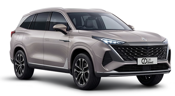 A silver modern SUV with black accents, angular headlamps, and a large front grille, parked on a white background. The front number plate reads Cab Direct, ideal for taxi use.