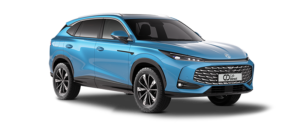 Blue MG HS taxi shown from a front three-quarter angle.